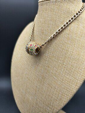 Retro Glam Gold Chain Necklace w/ Bold Rhinestone Ball Pendant